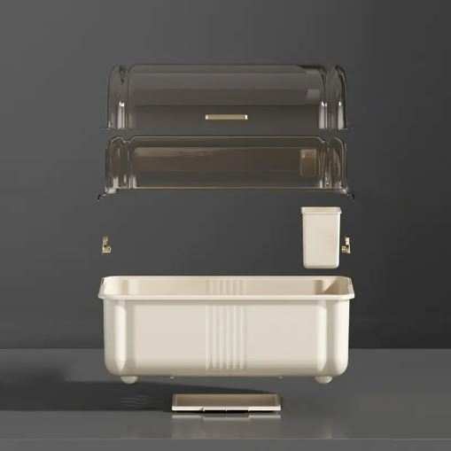 Kitchen Dish Rack with Cover, Countertop Drainer Organizer for Dishes and Utensils Holder with Water Tray