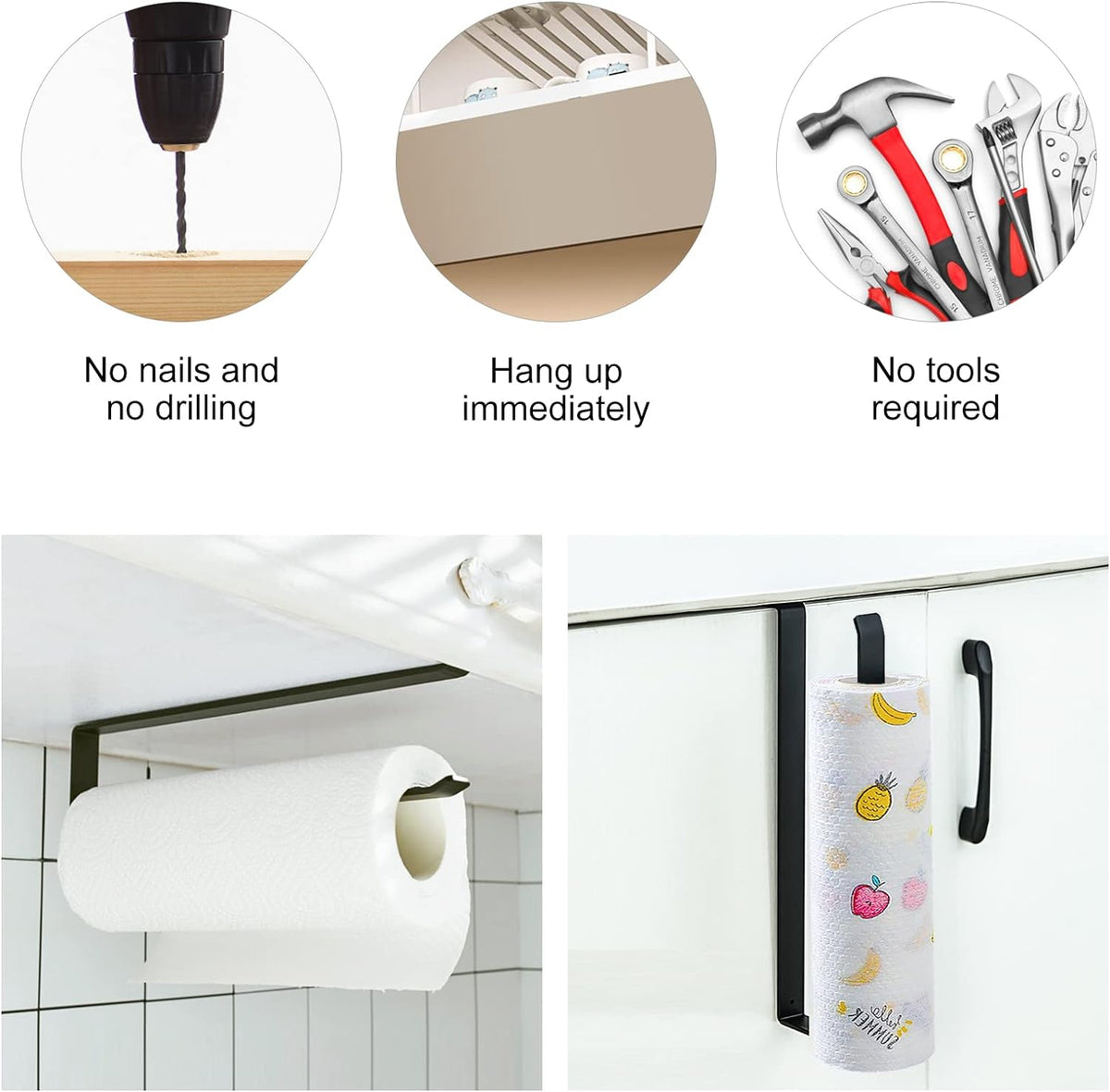 Kitchen Roll Holder No Drilling Required Kitchen Paper Holder (Black)