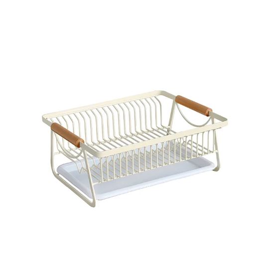 Kitchen Rack, Dish Drying Rack With Wooden Handle, Kitchen Utensils With Drain Pan, Drain Basket