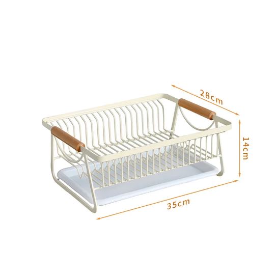 Kitchen Rack, Dish Drying Rack With Wooden Handle, Kitchen Utensils With Drain Pan, Drain Basket