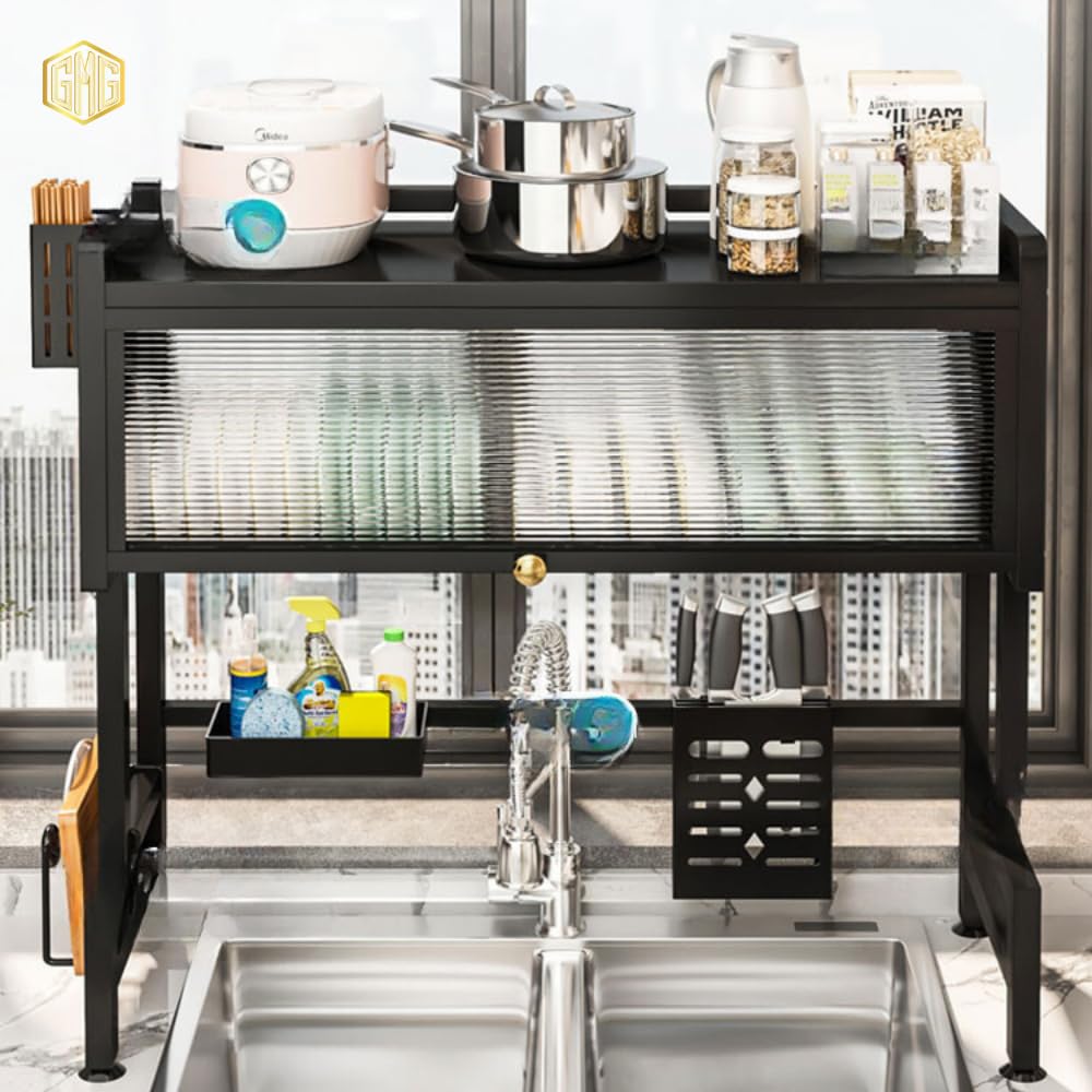 65cm Multi-Compartment Kitchen Sink Organizer with Drain Function for Utensils and Supplies, Durable Plastic/Metal Construction, Kitchen Sink Storage