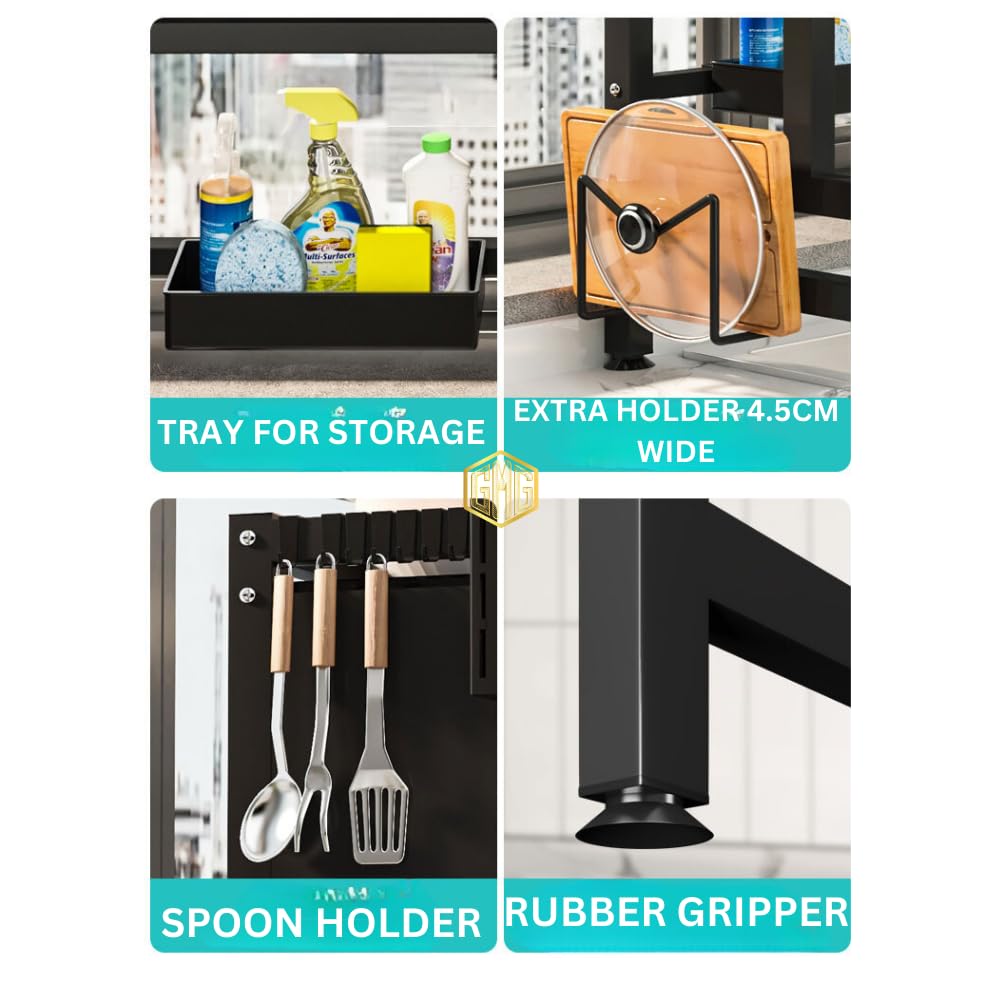 65cm Multi-Compartment Kitchen Sink Organizer with Drain Function for Utensils and Supplies, Durable Plastic/Metal Construction, Kitchen Sink Storage