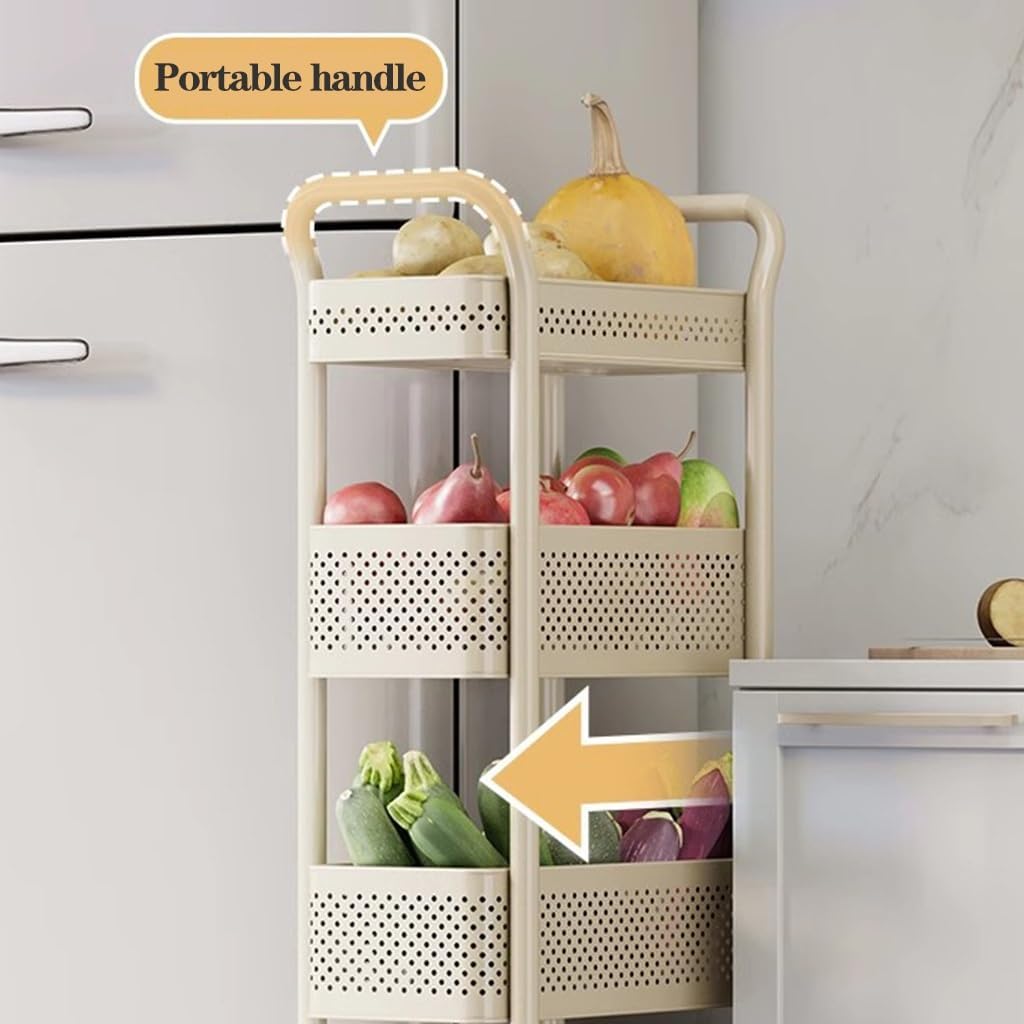 Kitchen Storage Cart with Wheels, 4-Tier Metal Utility Rolling Cart, Fruit Vegetable Storage Basket Pantry Rack with Handle