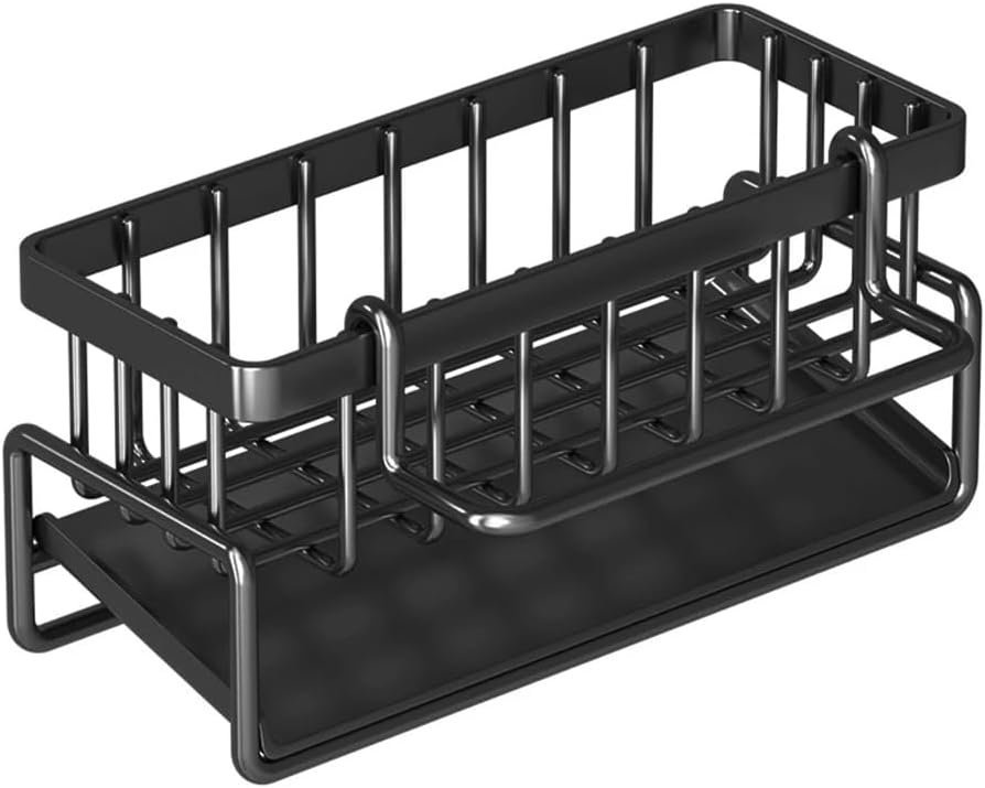 1pc Elegant No-Drill Kitchen Sink Caddy, Durable Plastic Multi-Purpose Storage Organizer for Sponges, Brushes, Towels, and Accessories