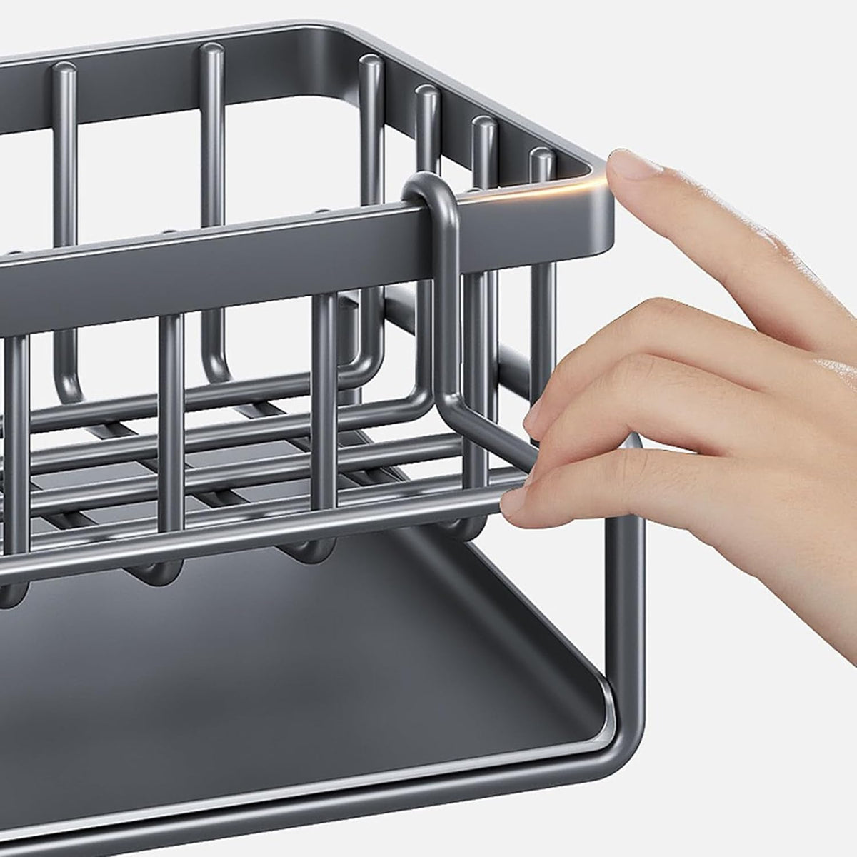 1pc Elegant No-Drill Kitchen Sink Caddy, Durable Plastic Multi-Purpose Storage Organizer for Sponges, Brushes, Towels, and Accessories