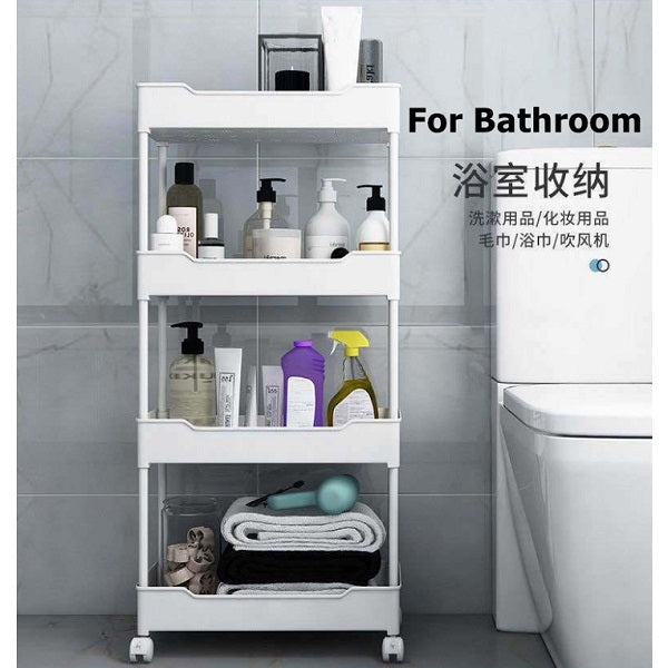 Kitchen Storage Trolley, Plastic Serving Rolling Cart Basket Tray with Wheels, for Bedroom Bathroom Office