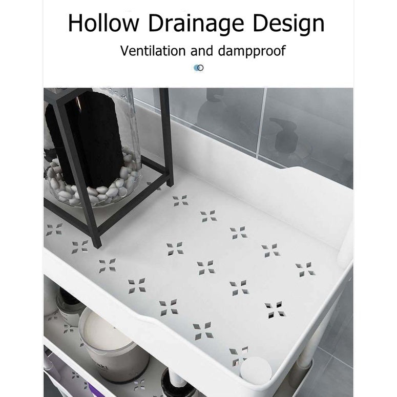 Kitchen Storage Trolley, Plastic Serving Rolling Cart Basket Tray with Wheels, for Bedroom Bathroom Office