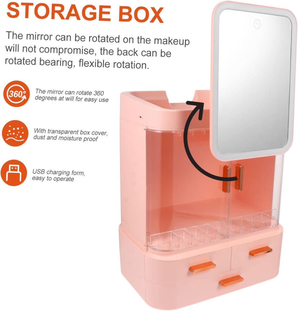 Makeup Jewelry Organizer Tray Box, LED Cosmetic Storage Box