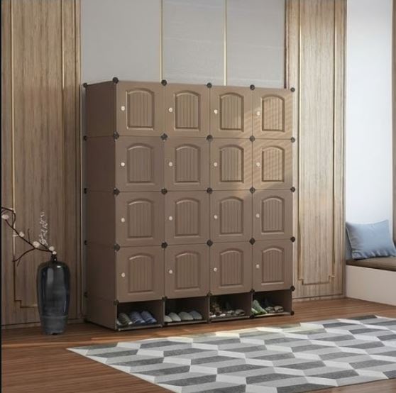 Large DIY Modular Wardrobe – Portable Cube Storage Closet with Hanging Rod, Shelves & Integrated Shoe Rack