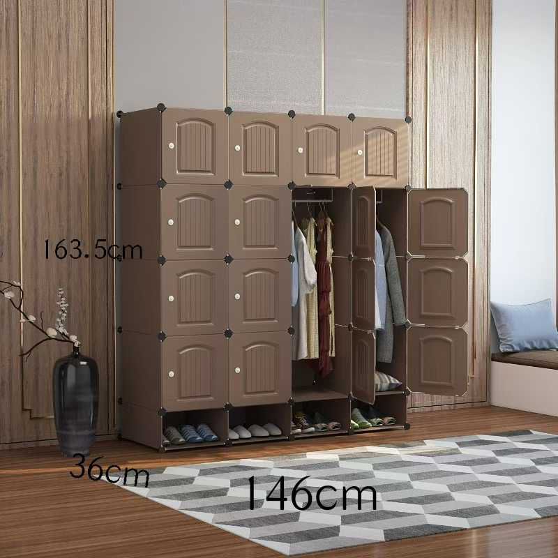 Large DIY Modular Wardrobe – Portable Cube Storage Closet with Hanging Rod, Shelves & Integrated Shoe Rack