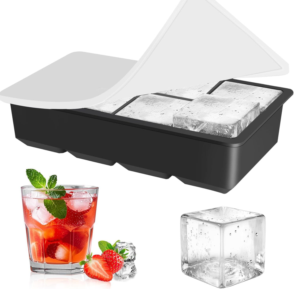 Large Ice Cube Tray - Big 2-Inch Square Silicone Ice Cube Molds with Removable Lids