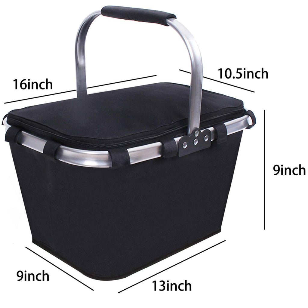 Large Size Picnic Basket Insulated- Strong Aluminum Frame - Waterproof Lining - Take it Camping, Picnicking, Lake Trips, or Family Vacations