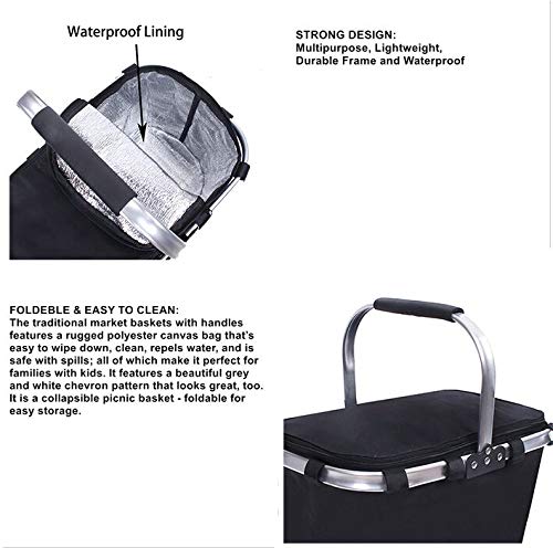 Large Size Picnic Basket Insulated- Strong Aluminum Frame - Waterproof Lining - Take it Camping, Picnicking, Lake Trips, or Family Vacations