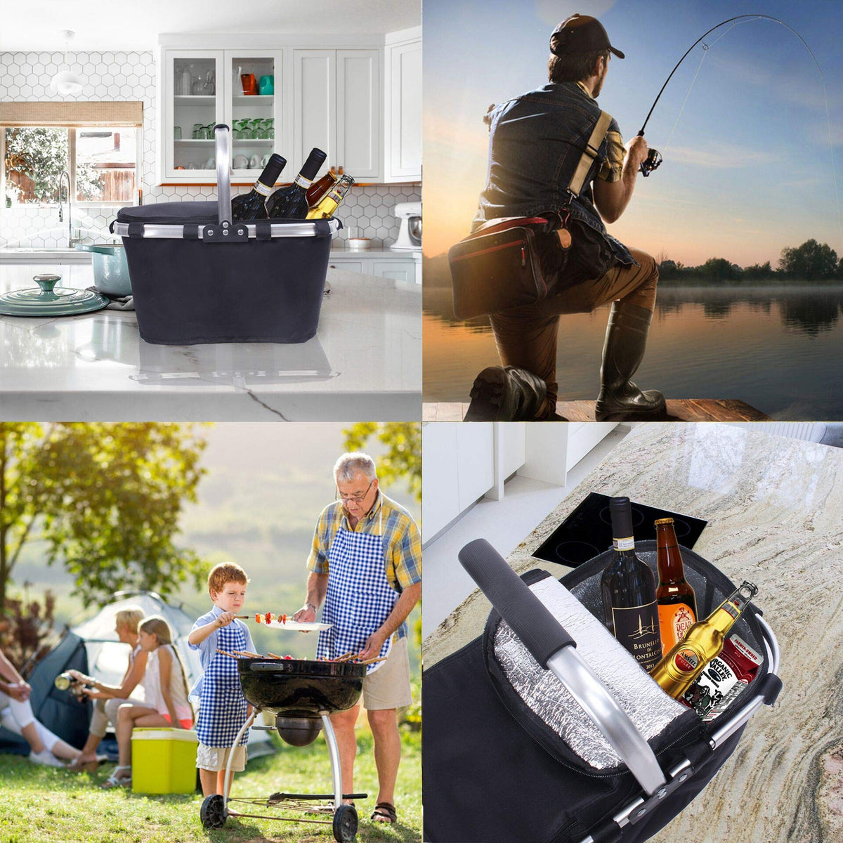 Large Size Picnic Basket Insulated- Strong Aluminum Frame - Waterproof Lining - Take it Camping, Picnicking, Lake Trips, or Family Vacations
