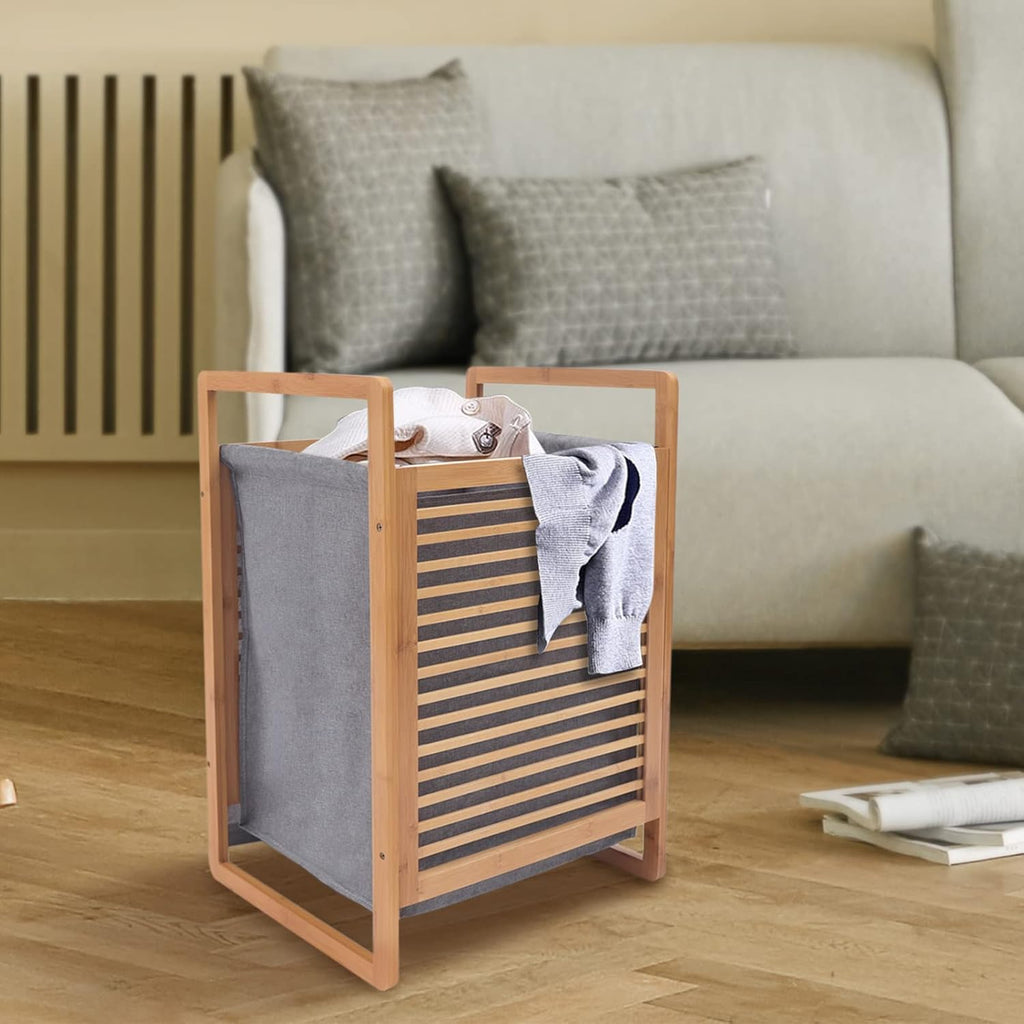 Bamboo Wood Laundry Hamper with Lid and Handles
