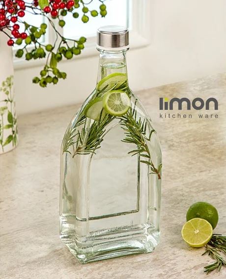Limon Glass Water Bottle with Steel Lid 1.1 L (Rectangle)
