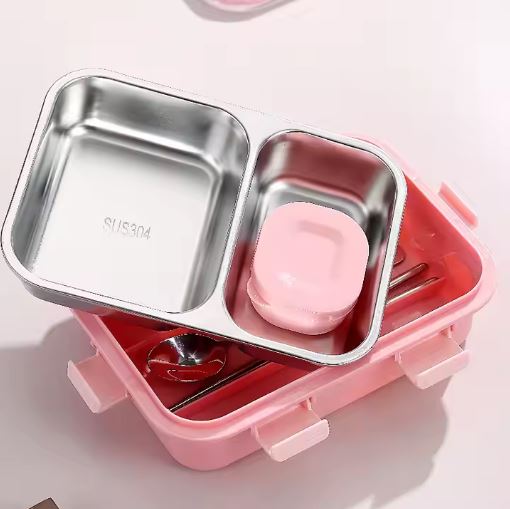 Stainless Steel Lunch Box for Kids, 800ml 2 Grids+ 70ml Sauce Bowl