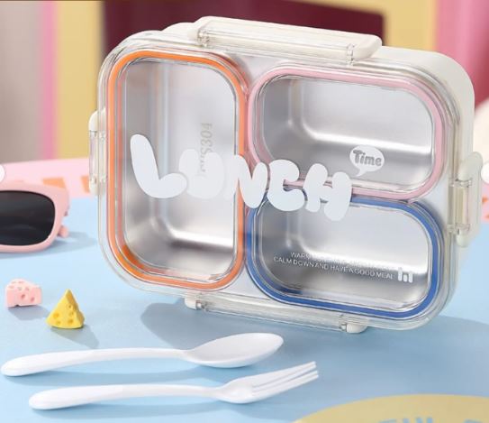 Food Grade Stainless Steel Lunch Box Sealed Design, 2/3 Compartments Divided Lunch Plate Large Capacity Portable Food Container