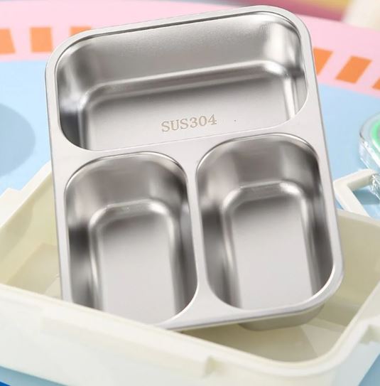Food Grade Stainless Steel Lunch Box Sealed Design, 2/3 Compartments Divided Lunch Plate Large Capacity Portable Food Container