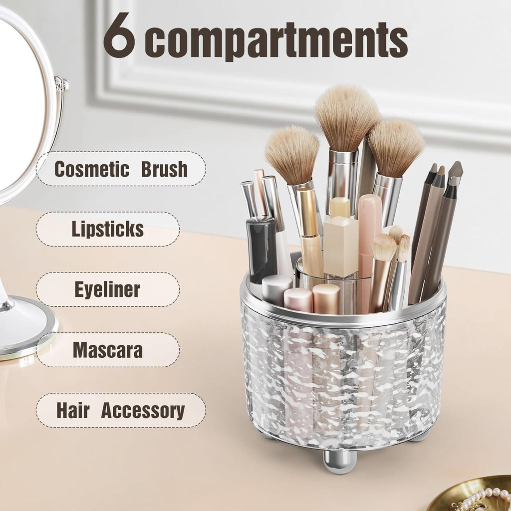 360° Rotating Makeup Brush Holder Organizer with Lid