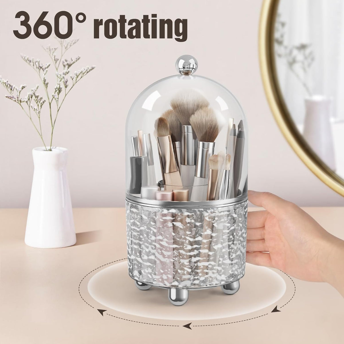 360° Rotating Makeup Brush Holder Organizer with Lid