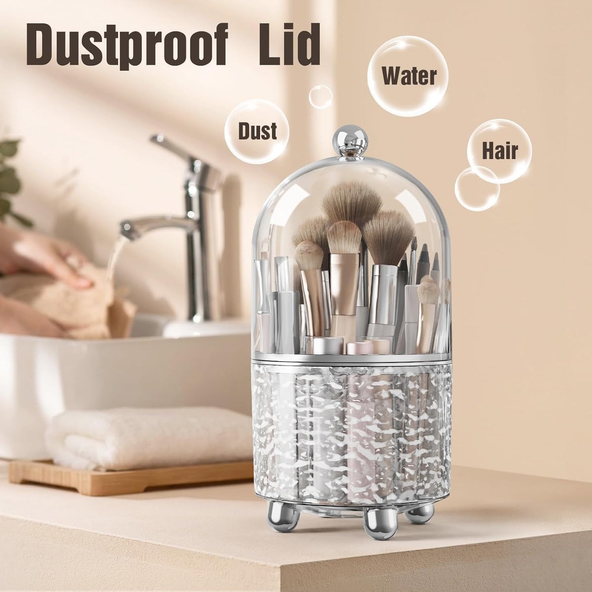 360° Rotating Makeup Brush Holder Organizer with Lid