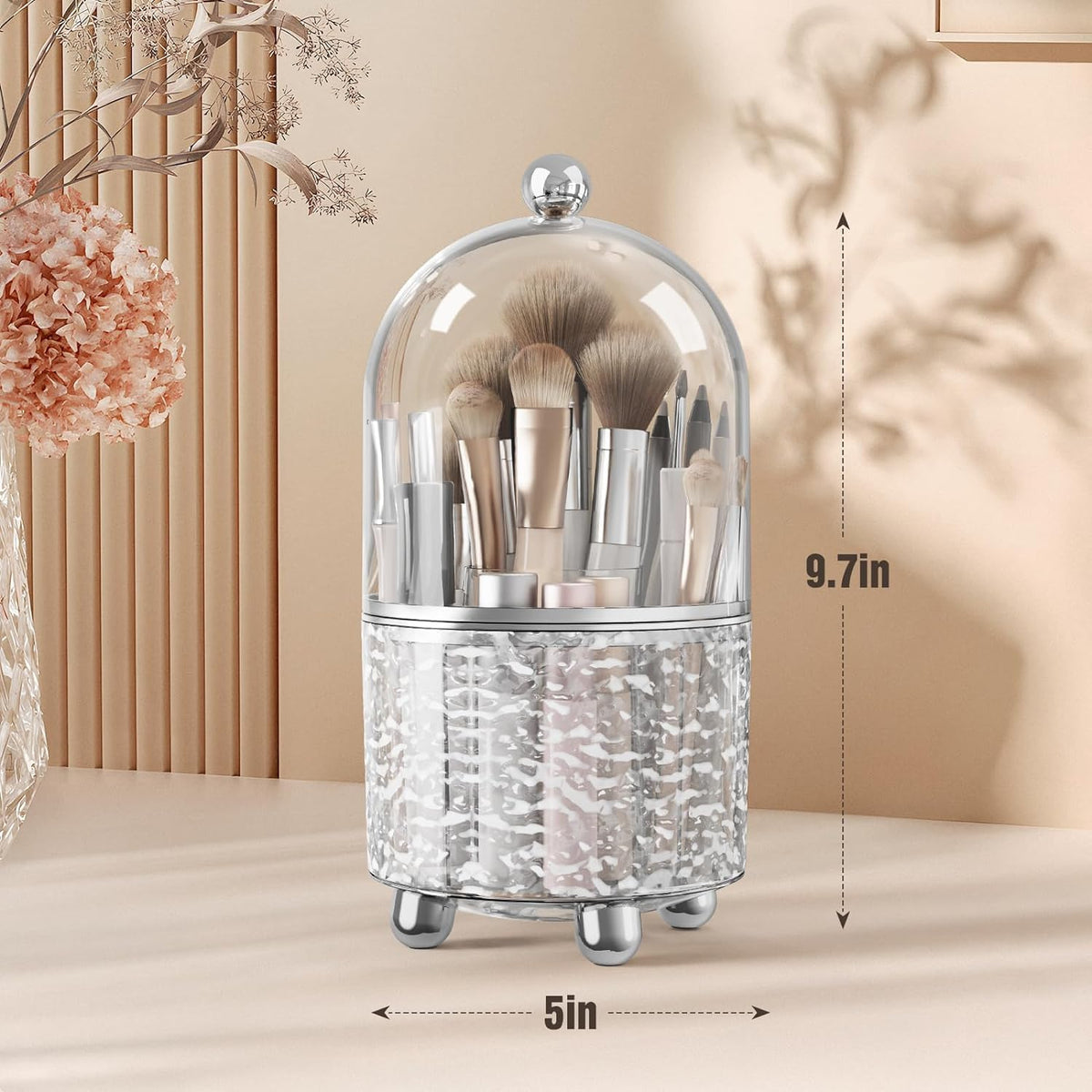 360° Rotating Makeup Brush Holder Organizer with Lid