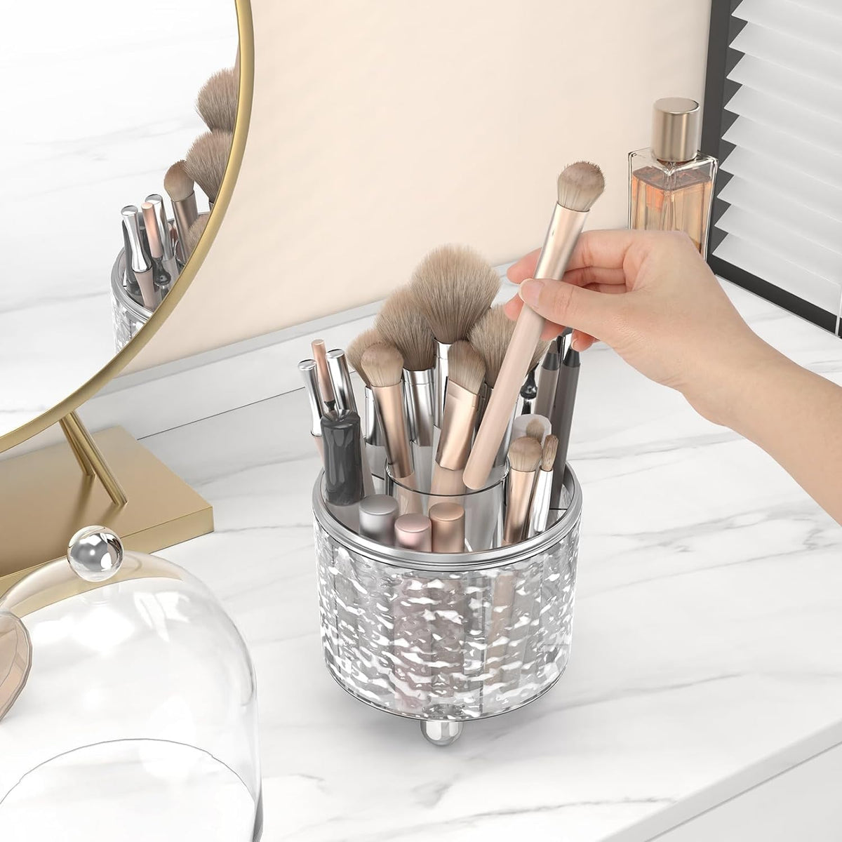 360° Rotating Makeup Brush Holder Organizer with Lid