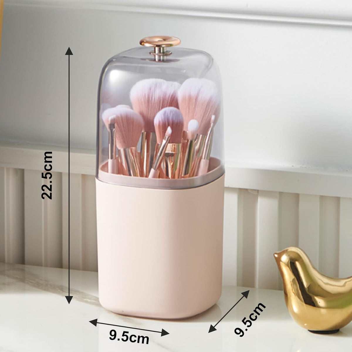 Makeup Brush Plastic Organizer with Cover Suitable for Dresser & Bathroom