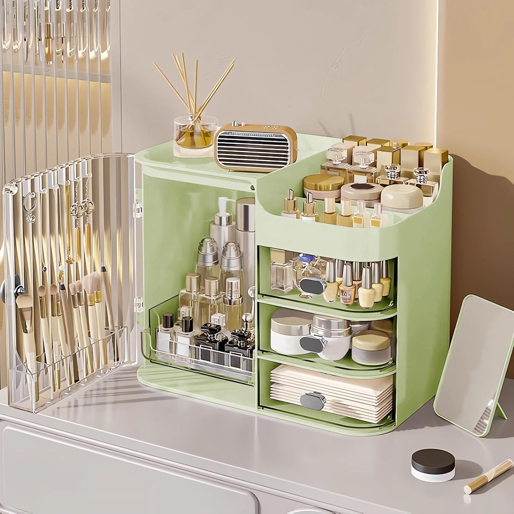 Makeup Organizer Countertop - Cosmetic Display Case, Table Cosmetics Drawer | Large Capacity Cosmetics Storage Box, Makeup Brushes Holder With Mirror for Lipsticks, Hair Clips