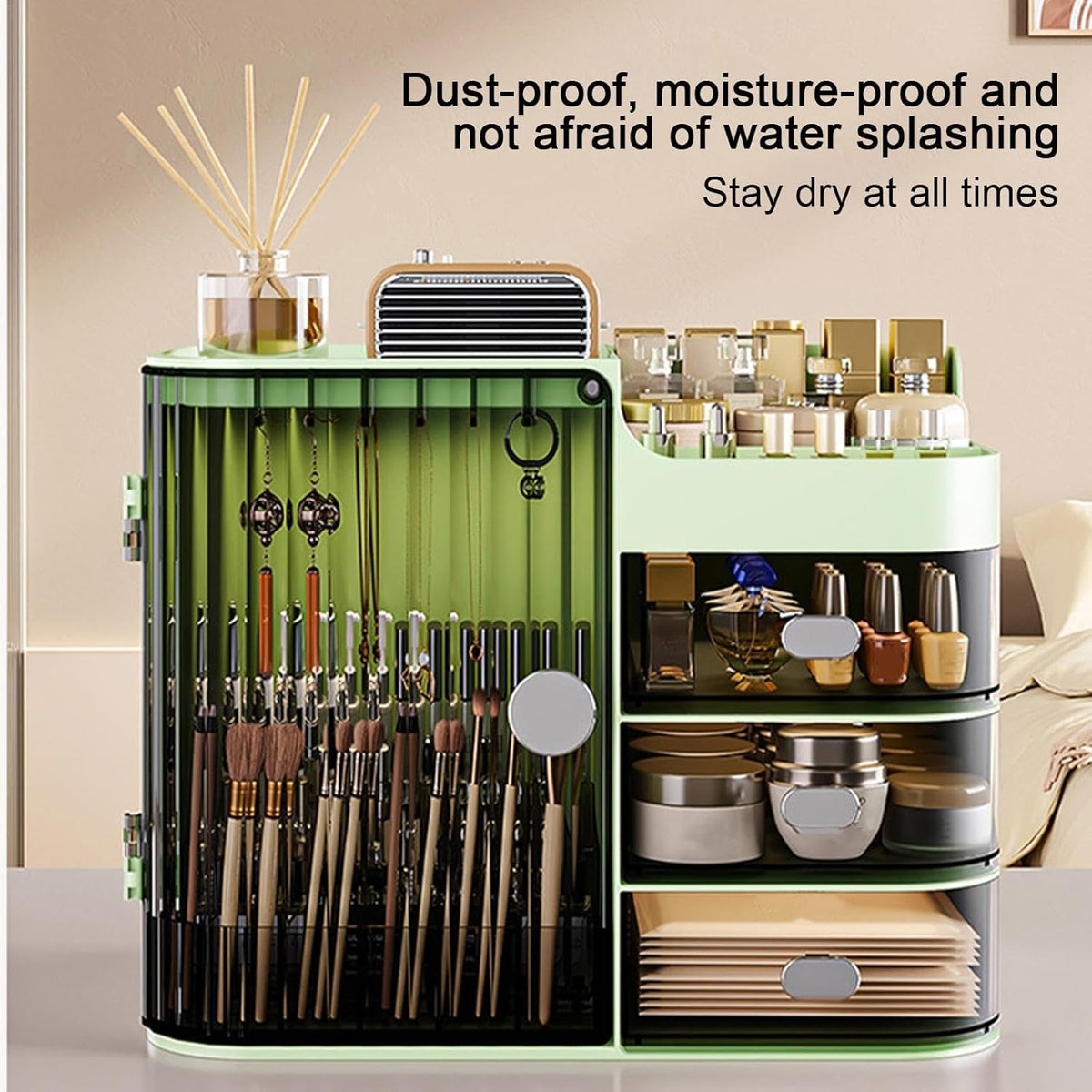 Makeup Organizer Countertop - Cosmetic Display Case, Table Cosmetics Drawer | Large Capacity Cosmetics Storage Box, Makeup Brushes Holder With Mirror for Lipsticks, Hair Clips