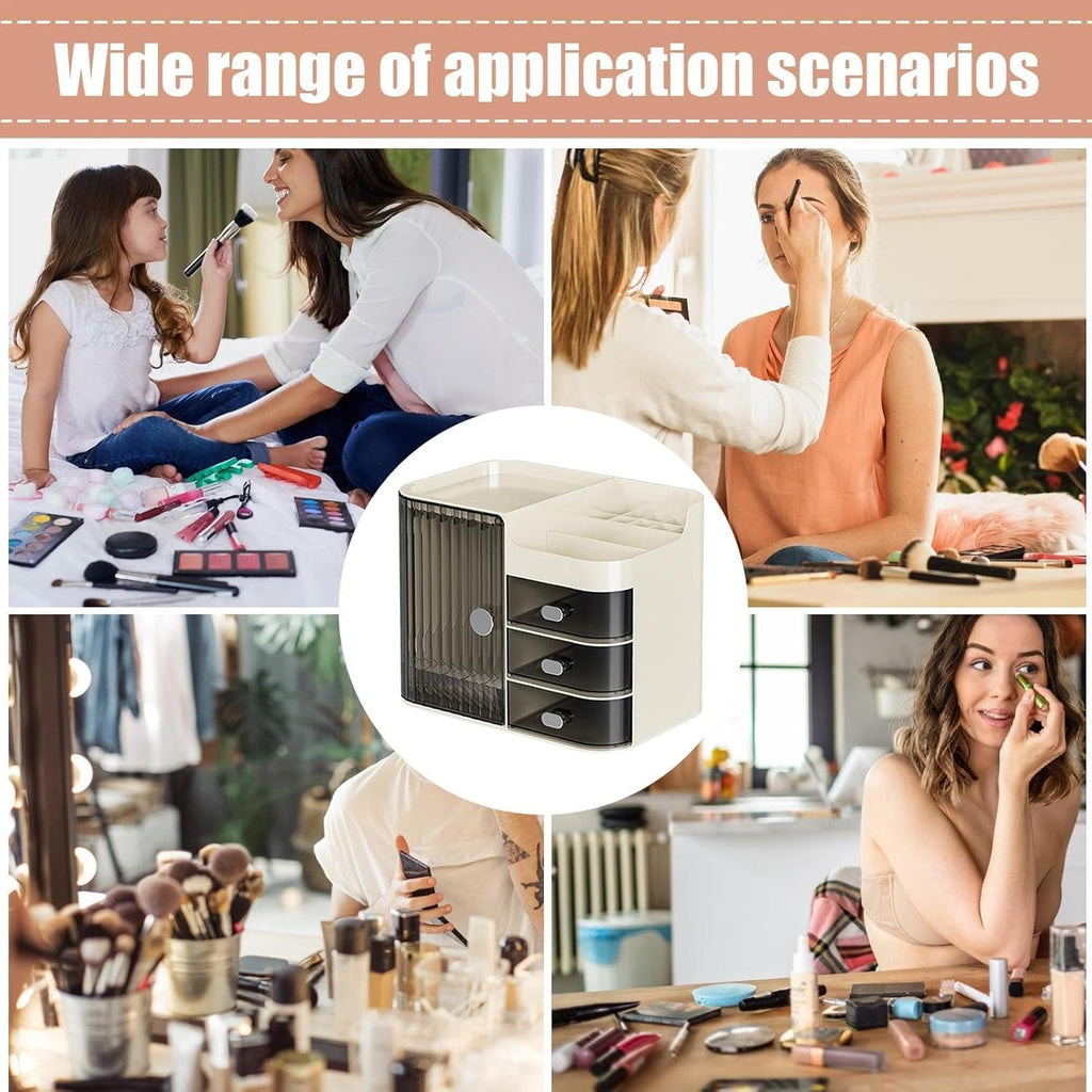 Makeup Organizer Countertop - Cosmetic Display Case, Table Cosmetics Drawer | Large Capacity Cosmetics Storage Box, Makeup Brushes Holder With Mirror for Lipsticks, Hair Clips