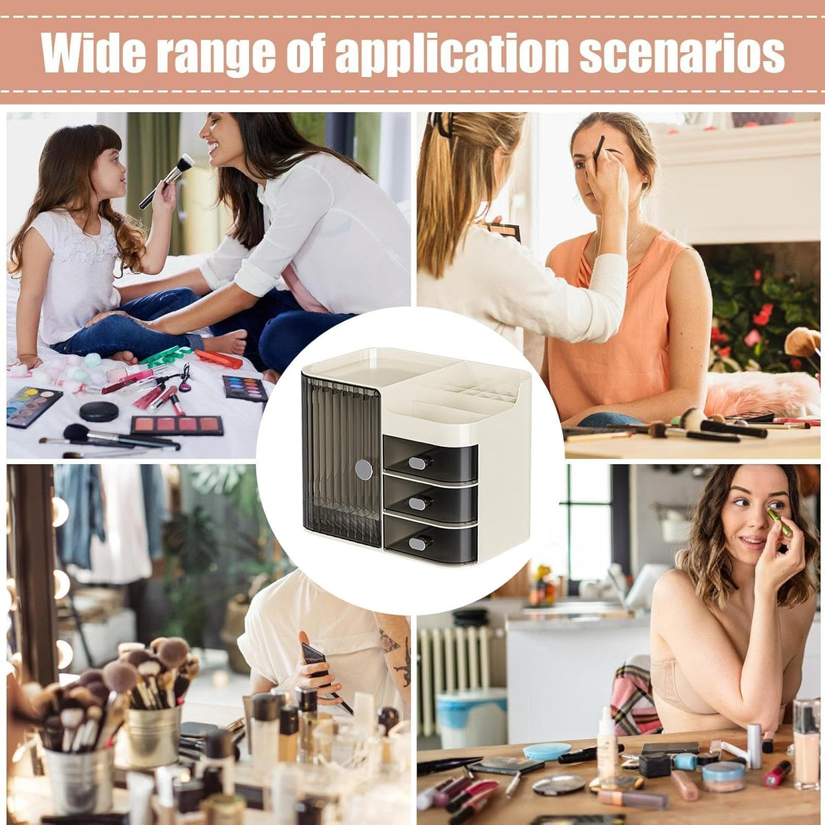 Makeup Organizer Countertop - Cosmetic Display Case, Table Cosmetics Drawer | Large Capacity Cosmetics Storage Box, Makeup Brushes Holder With Mirror for Lipsticks, Hair Clips