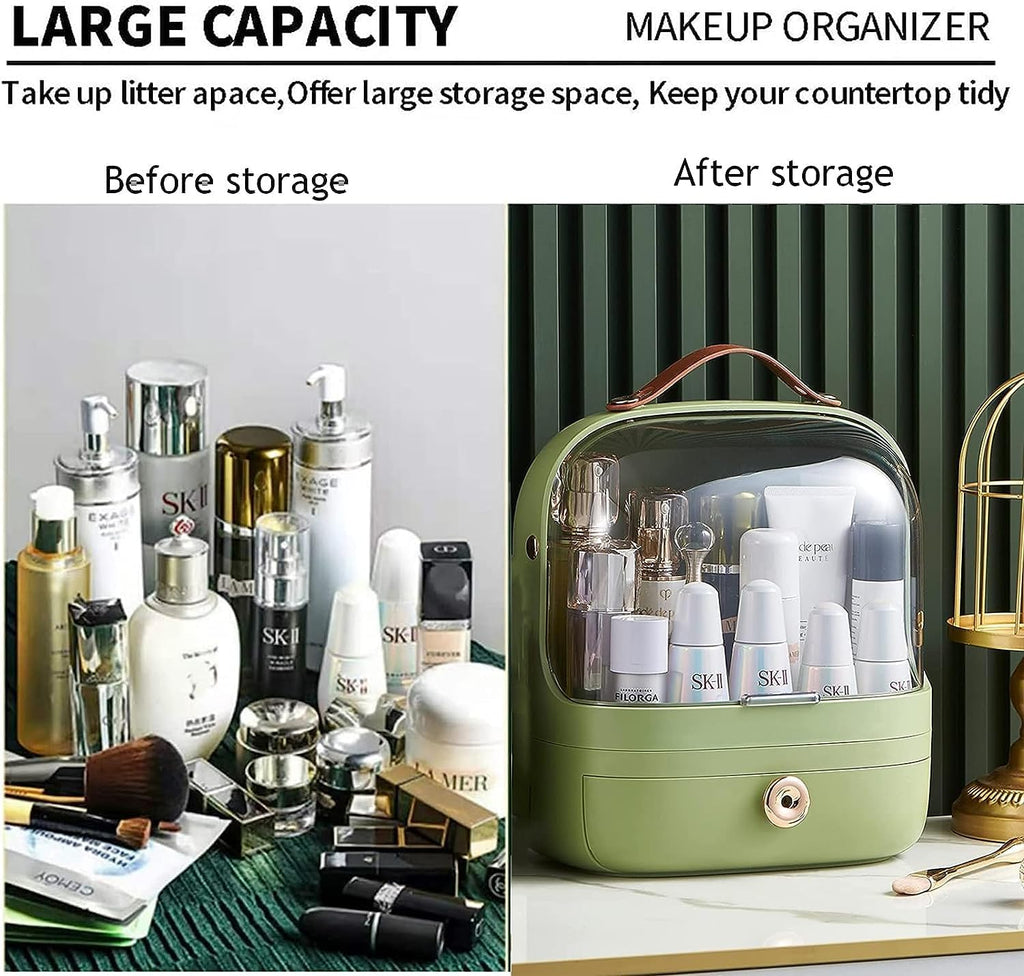 Waterproof And Dustproof Makeup Organizer & Storage, Cosmetics Display Cabinet With Lid And Drawer