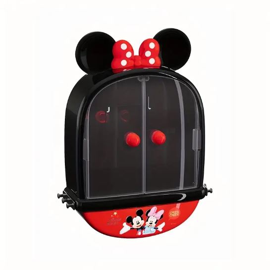 1pc Mickey & Minnie Mouse No-Drill Wall-Mounted Cosmetic Organizer - Multi-Compartment Transparent Makeup Storage Box with Mickey Mouse Design