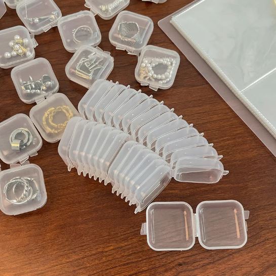 (Pack of 10) Portable Clear Square Plastic Mini Jewelry Storage Box for Jewelry Display
