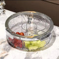 Modern Round Rotating Snack Organizer, Multi Compartment Dry Fruit Tray with Tray