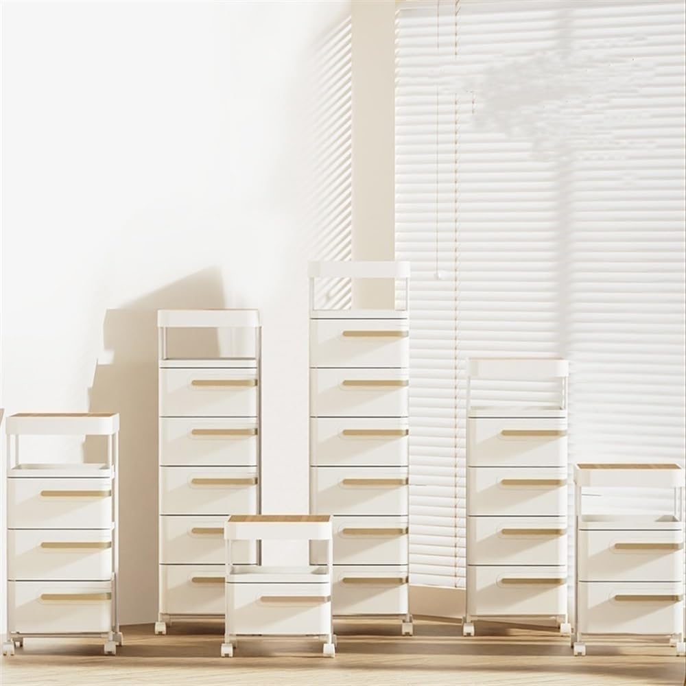 Multi-Tier Storage Cart with Drawers, Portable Rolling Organizer for Office, Bedroom, Living Room, and Bathroom