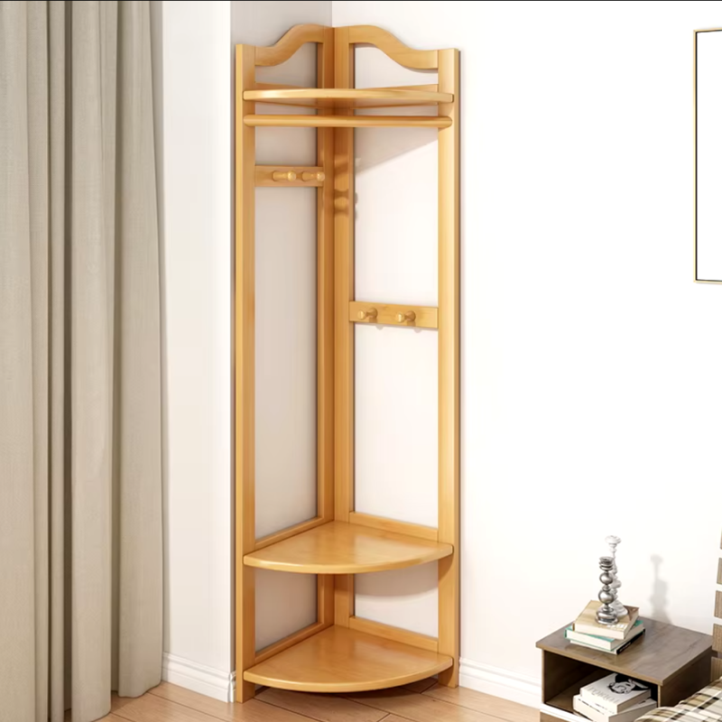 Bamboo Coat Rack Free Standing-Multi-Functional Corner Garment Rack Clothes Stand with Hooks