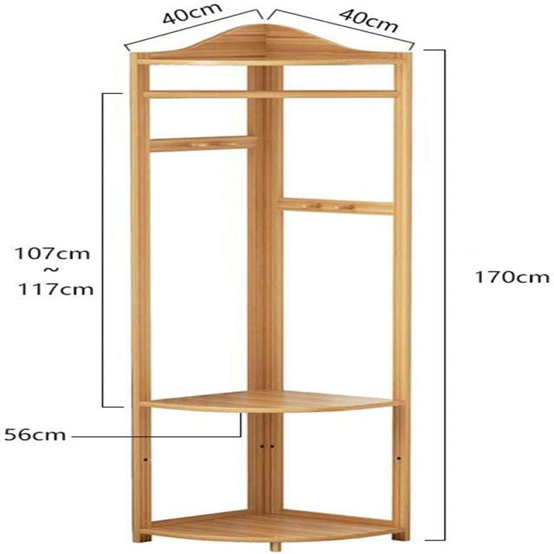 Bamboo Coat Rack Free Standing-Multi-Functional Corner Garment Rack Clothes Stand with Hooks