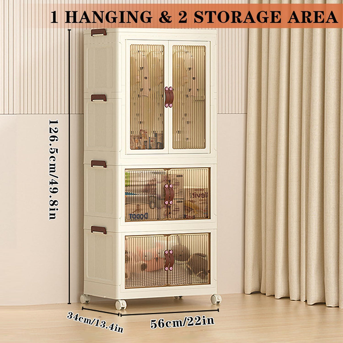 3 Layers Stylish Multi-Functional Storage Cabinet & Childrens Wardrobe, Portable Closet for Kids