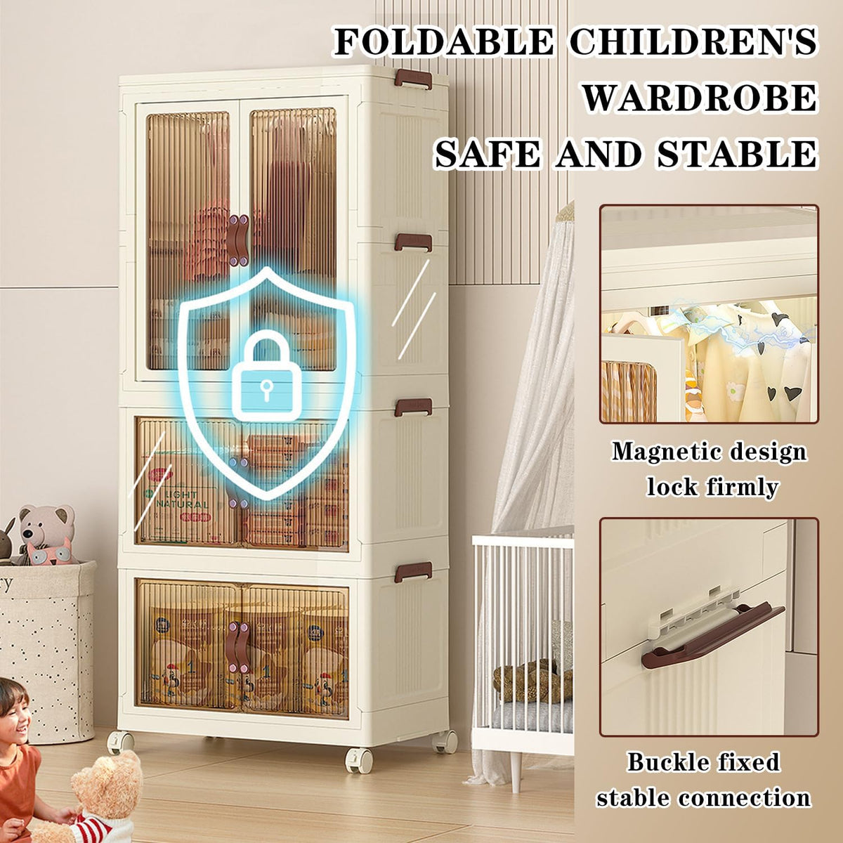 3 Layers Stylish Multi-Functional Storage Cabinet & Childrens Wardrobe, Portable Closet for Kids