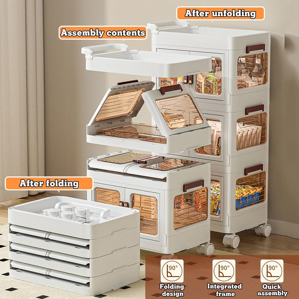3 Levels Kitchen Trolley with Handles, Multi-Purpose Trolley with Locking Wheels
