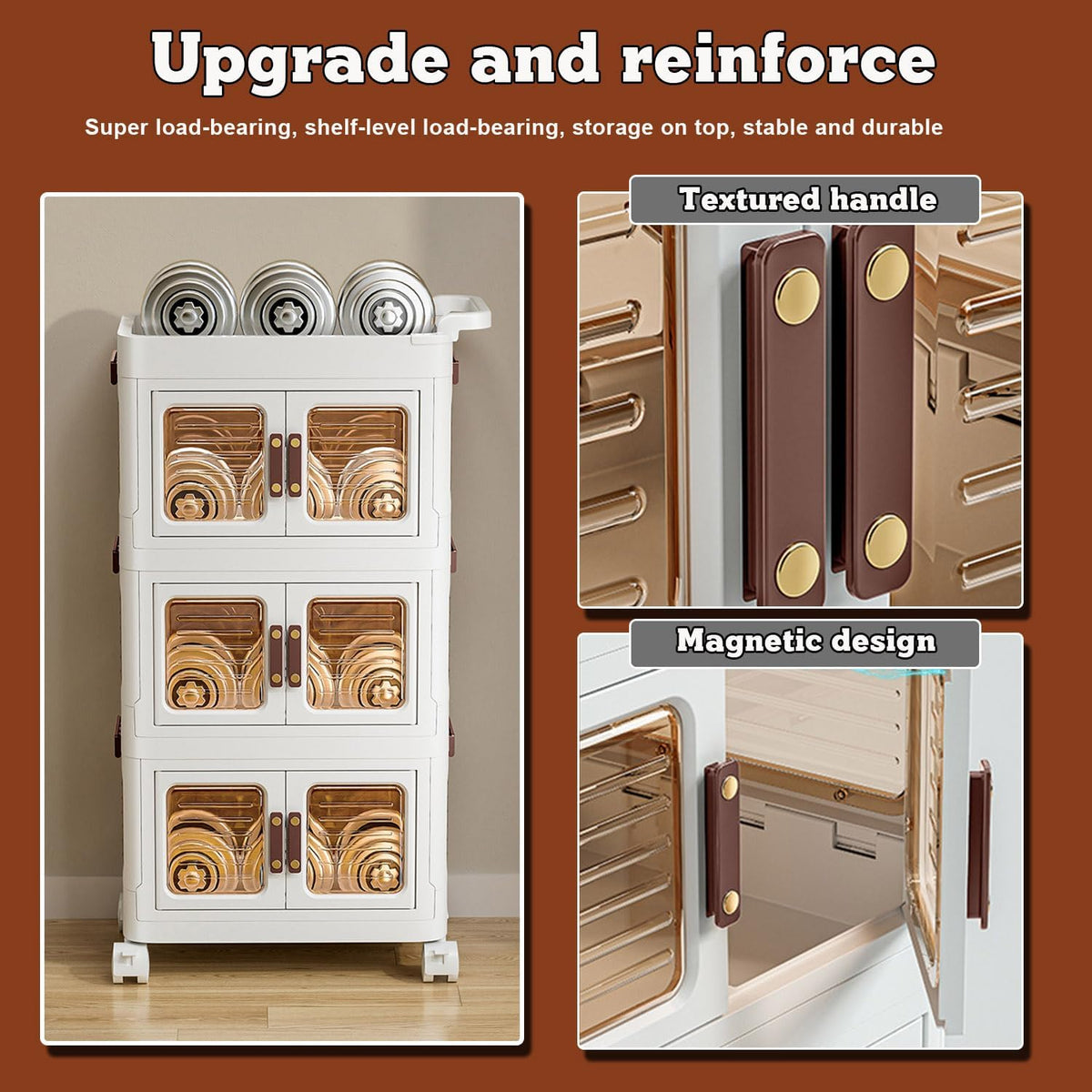 3 Levels Kitchen Trolley with Handles, Multi-Purpose Trolley with Locking Wheels