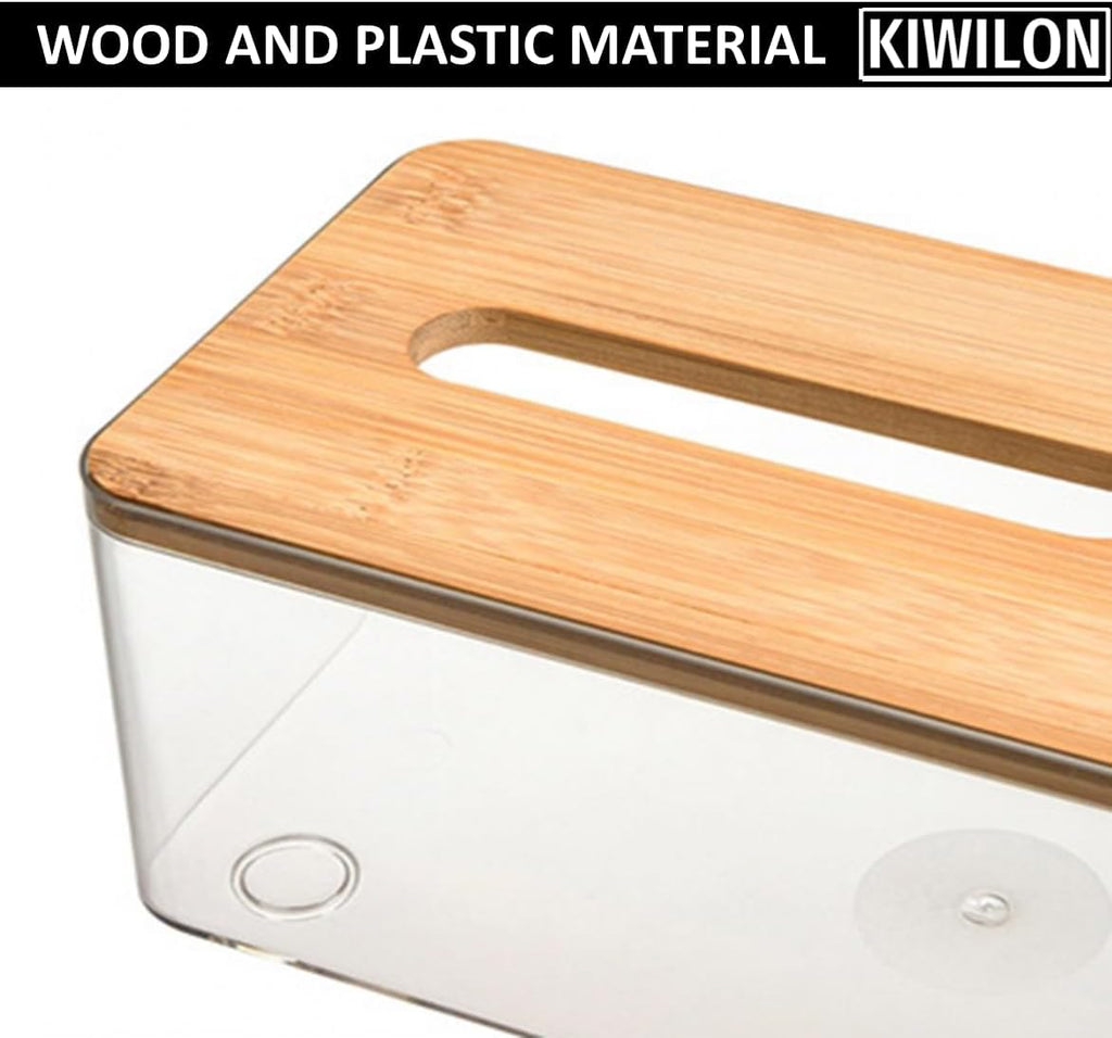 Multi-Purpose Tissue Paper Holder Box with Remote Holder Or Cosmetic Holder (Bamboo Lid)