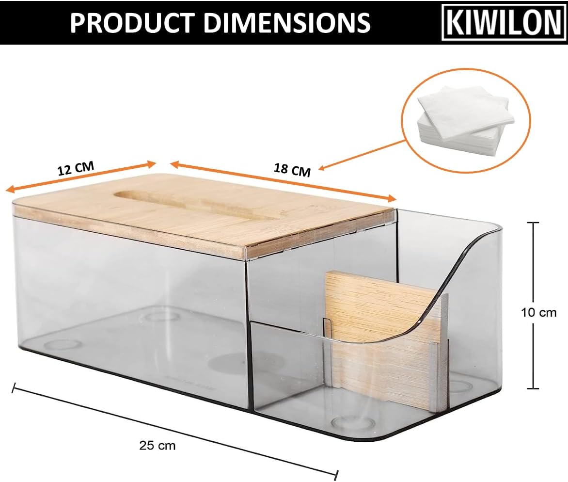 Multi-Purpose Tissue Paper Holder Box with Remote Holder Or Cosmetic Holder (Bamboo Lid)