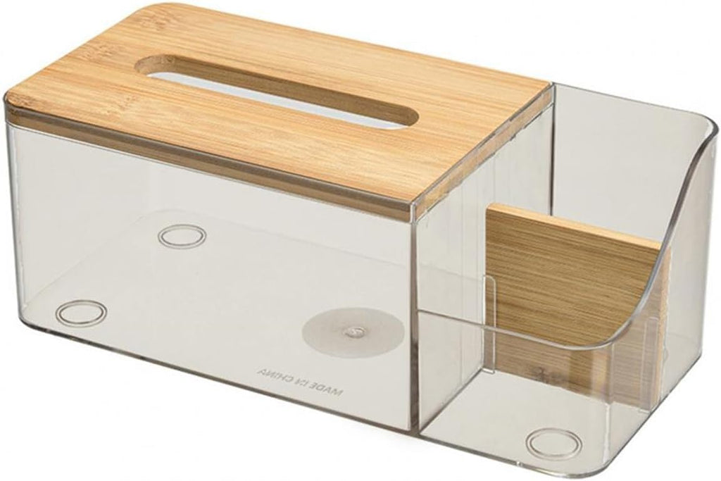 Multi-Purpose Tissue Paper Holder Box with Remote Holder Or Cosmetic Holder (Bamboo Lid)