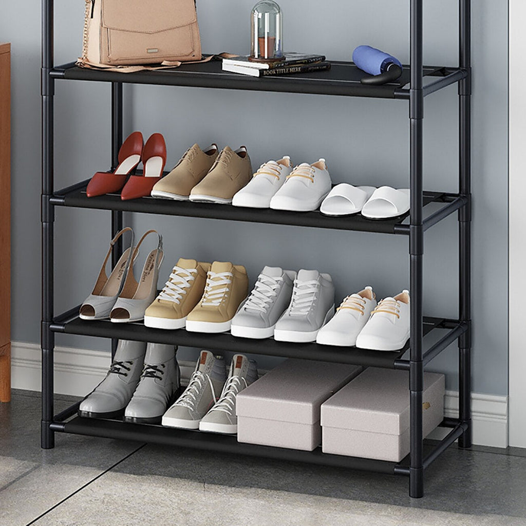 Multi-Function 4 Tiers Shoes Rack With Hanger, Living Room Clothes Storage Rack