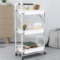 Multi-functional 3 Tier Storage Rolling Cart - Utility Trolley Organizer For Kitchen Bathroom Home Utility (White)