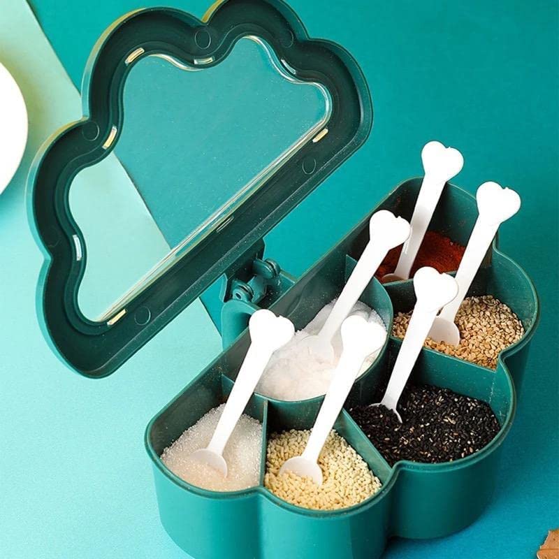 Multi-Grid Seasoning Box With Spoon Lidded Spice Container